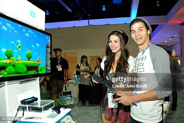 Kira Kosarin and Chase Austin attend the Nintendo hosts celebrities at 2015 E3 Gaming Convention at Los Angeles Convention Center on June 16, 2015 in...