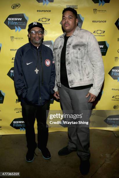 Executive producer Spike Lee and filmmaker Darius Clark Monroe at the "Evolution of a Criminal" Photo Op and Q&A during the 2014 SXSW Music, Film +...