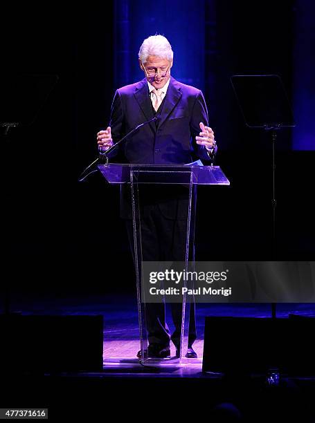 Former U.S. President Bill Clinton speaks at the Vital Voices 14th Annual Global Leadership Awards at John F. Kennedy Center for the Performing Arts...