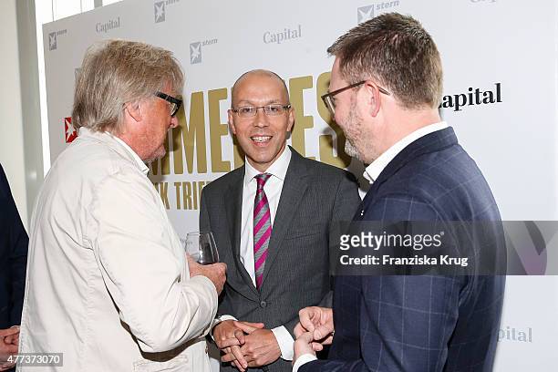 Hans-Ulrich Joerges, Joerg Asmussen and Chrisitan Krug attend the STERN And CAPITAL Summer Party on June 16, 2015 in Berlin, Germany.