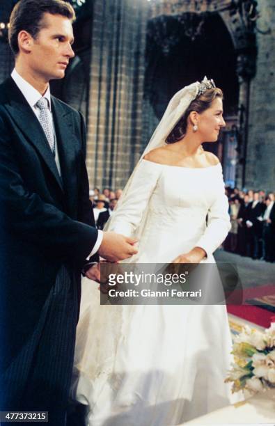 Wedding of the Infanta Cristina of Borbon and Inaqui Urdangarin in the Cathedral of Barcelona, ??4th October 1997, Barcelona, Catalonia, Spain.