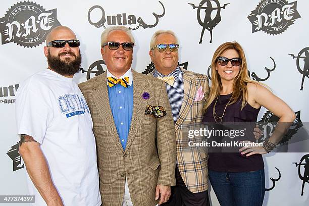 Personalities Jarrod Schulz, Mark Harris, Matt Harris and Brandi Passante arrive at the "Storage Wars" Season 4 Premiere Party at Now & Then on March...