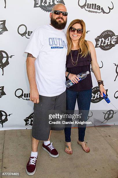 Personalities Jarrod Schulz and Brandi Passante arrive at the "Storage Wars" Season 4 Premiere Party at Now & Then on March 8, 2014 in Orange,...