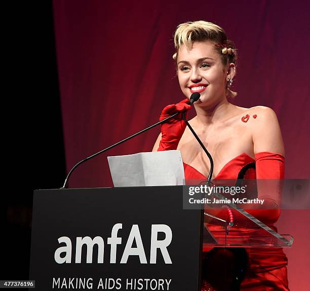 Miley Cyrus attends Moet & Chandon Toasts to the amfAR Inspiration Gala at Spring Studios on June 16, 2015 in New York City.