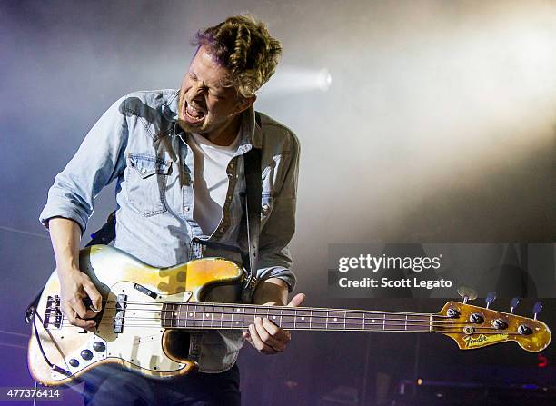 Ted Dwane of Mumford & Sons performs during their Gentlemen on the Road Tour at DTE Energy Music Theater on June 16, 2015 in Clarkston, Michigan.