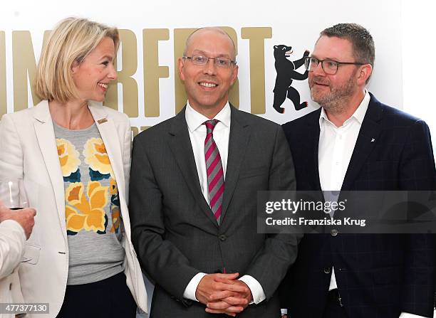 Julia Jaekel, Joerg Asmussen and Christian Krug attend the STERN And CAPITAL Summer Party on June 16, 2015 in Berlin, Germany.