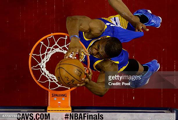 Festus Ezeli of the Golden State Warriors dunks against the Cleveland Cavaliers in the second half during Game Six of the 2015 NBA Finals at Quicken...