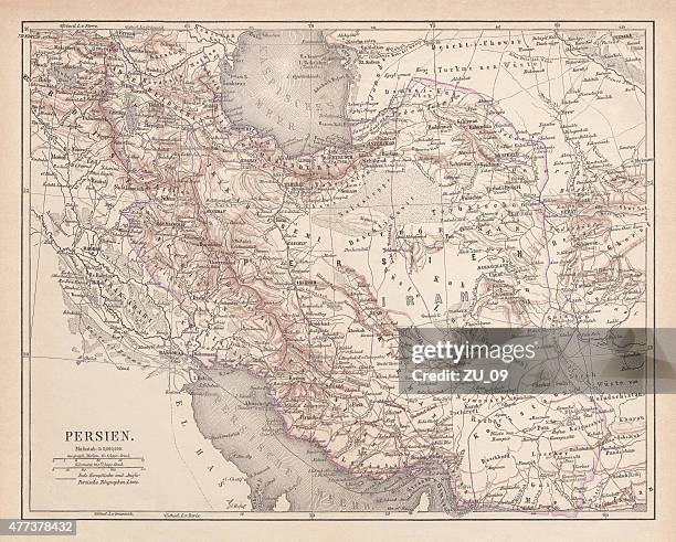 ancient map of persia, lithograph, published in 1877 - erbil stock illustrations