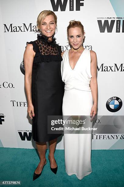 Global Brand Ambassador for Max Mara Nicola Maramotti, wearing Max Mara, and host Maria Bello, wearing Max Mara and Tiffany & Co., attend the Women...