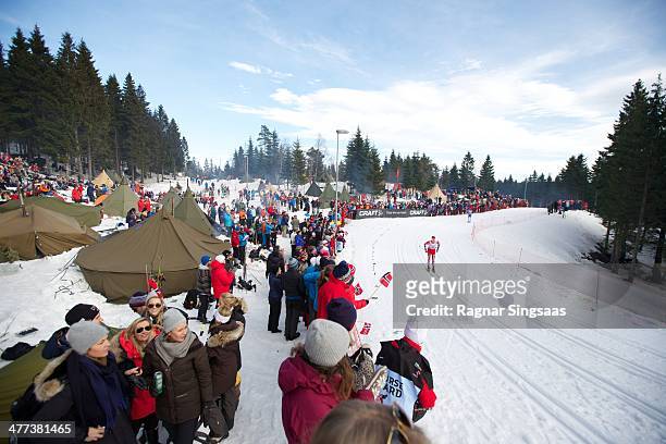 General view of Frognerseteren during the FIS Men's Cross Country 50km World Cup Mass Start race on March 8, 2014 in Oslo, Norway.