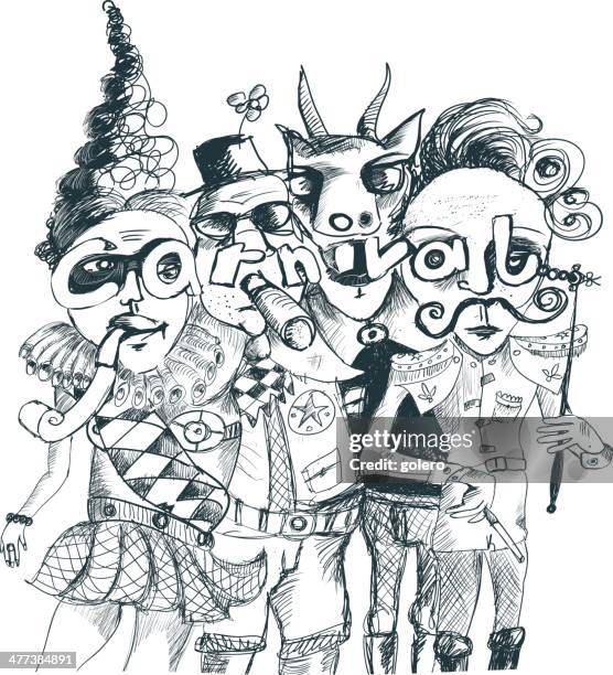 scribble of carnival figures - carnaval stock illustrations