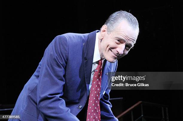Bryan Cranston as "Lyndon Johnson" takes his Opening Night curtain call for "All The Way" at The Neil Simon Theater on March 6, 2014 in New York City.