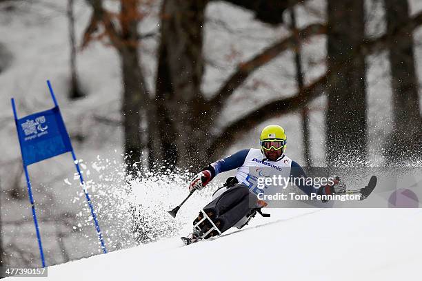 Jasmin Bambur of USA competes in the Men's Super G - sitting during day two of Sochi 2014 Paralympic Winter Games at Rosa Khutor Alpine Center on...