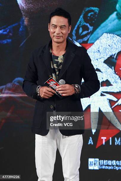 Actor Simon Yam attends "A Time for Consequences" press conference on June 16, 2015 in Beijing, China.