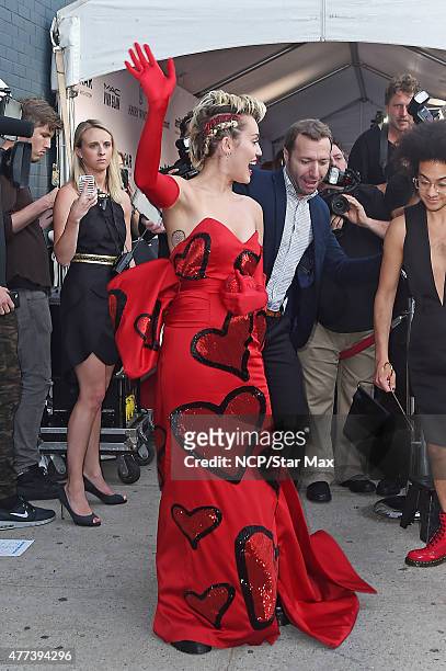 Singer Miley Cyrus is seen arriving at the 2015 amfAR Inspiration Gala on June 16, 2015 in New York City.