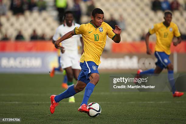 Gabriel Jesus of Brazil controls the ball during the FIFA U-20 World Cup Semi Final match between Brazil and Senegal at Christchurch Stadium on June...