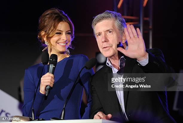 Maria Menounos and Tom Bergeron speak at the Emerson College Los Angeles Grand Opening Gala on March 8, 2014 in Los Angeles, California.