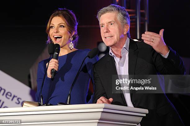 Maria Menounos and Tom Bergeron speak at the Emerson College Los Angeles Grand Opening Gala on March 8, 2014 in Los Angeles, California.