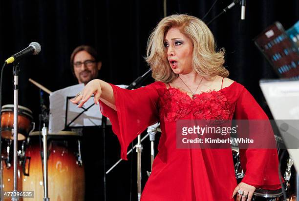 Leila Forouhar sings at the PARS Equality Center 4th Annual Nowruz Gala at Marriott Waterfront Burlingame Hotel on March 8, 2014 in Burlingame,...