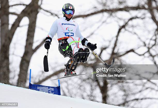 Taiki Morii of Japan competes in the Men's Super G - sitting during day two of Sochi 2014 Paralympic Winter Games at Rosa Khutor Alpine Center on...
