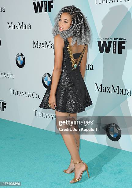 Actress Dana Melanie arrives at Women In Film 2015 Crystal + Lucy Awards at the Hyatt Regency Century Plaza on June 16, 2015 in Los Angeles,...