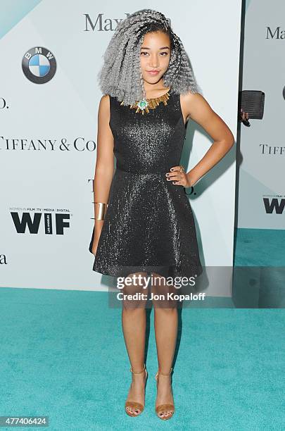 Actress Dana Melanie arrives at Women In Film 2015 Crystal + Lucy Awards at the Hyatt Regency Century Plaza on June 16, 2015 in Los Angeles,...