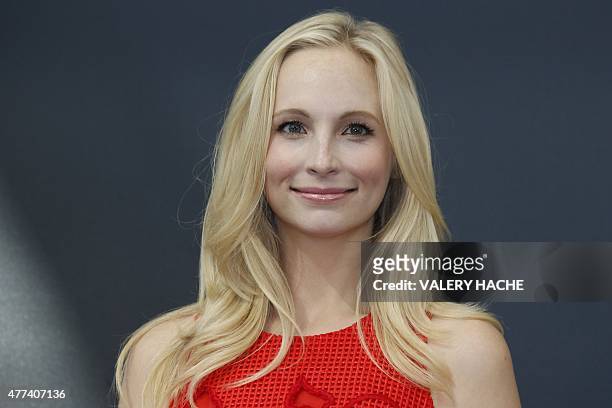 Actress Candice Accola poses for a photocall of the TV show "Vampire Diaries" during the 55th Monte-Carlo Television Festival on June 17 in Monaco....