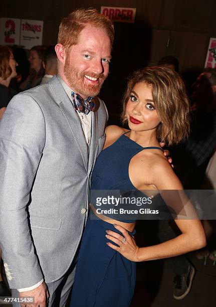 Jesse Tyler Ferguson and Sarah Hyland pose at the Opening Night of The Public Theater Shakespeare in the Park production of "The Tempest" at The...
