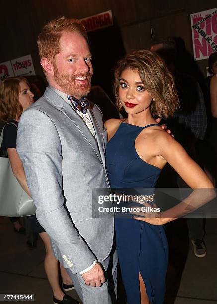 Jesse Tyler Ferguson and Sarah Hyland pose at the Opening Night of The Public Theater Shakespeare in the Park production of "The Tempest" at The...