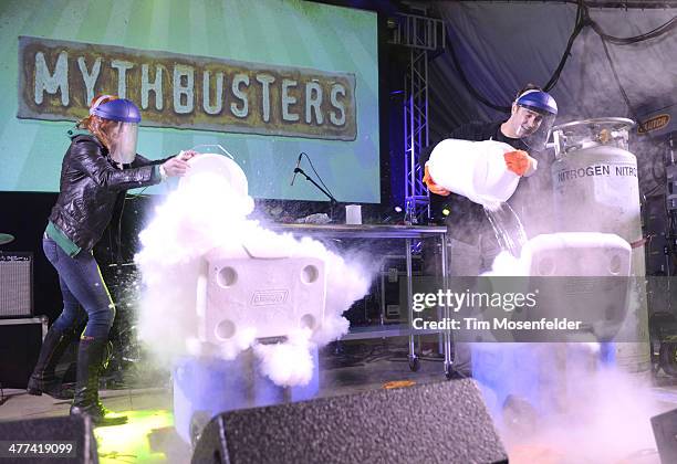 Tory Belleci and Kari Byron perform as part of the I Love F-ing Science Party at Stubbs Bar-B-Q on March 8, 2014 in Austin, Texas.