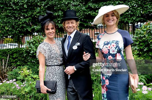 Actor Simon Baker with his wife Rebecca Rigg and daughter Stella attend Royal Ascot 2015 at Ascot racecourse on June 17, 2015 in Ascot, England.