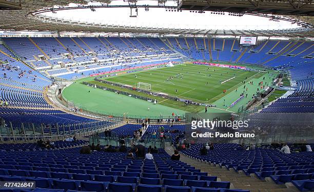 General view of the empty stands of Stadio Olimpico during the Serie A match between SS Lazio and Atalanta BC at Stadio Olimpico on March 9, 2014 in...