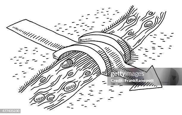 arrow over bridge crossing river drawing - rural connectivity stock illustrations