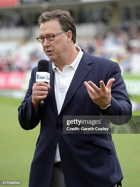 Former England cricketer Derek Pringle speaks to ECB presenter Charlotte Jackson ahead of the 4th ODI Royal London One-Day match between England and...