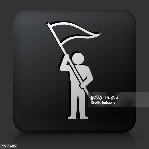 black square button with protest flag - flag waving vector stock illustrations