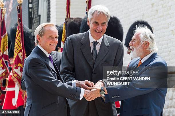Arthur Charles Valerian Wellesley, the 9th Duke of Wellington, Prince charles Bonaparte and Prince Blucher von Walhstatt shake hands during the...
