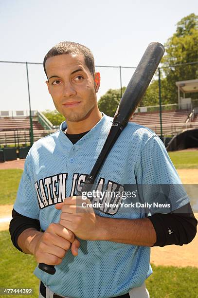 College of Staten Island baseball player Joey Falcone, son of former Met Pete Falcone, and veteran of three tours in Iraq and Afghanistan poses on...