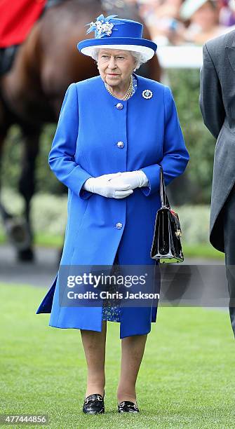 Queen Elizabeth in the parade ring on day 2 of Royal Ascot at Ascot Racecourse on June 17, 2015 in Ascot, England.