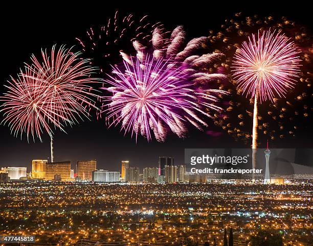 series of fireworks in las vegas for a national holiday - downtown las vegas stock pictures, royalty-free photos & images