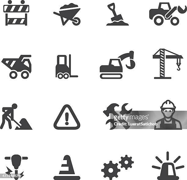 stockillustraties, clipart, cartoons en iconen met under construction silhouette icons - shovel