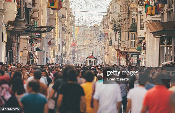 istiklal avenue istanbul crowd - turkish culture stock pictures, royalty-free photos & images