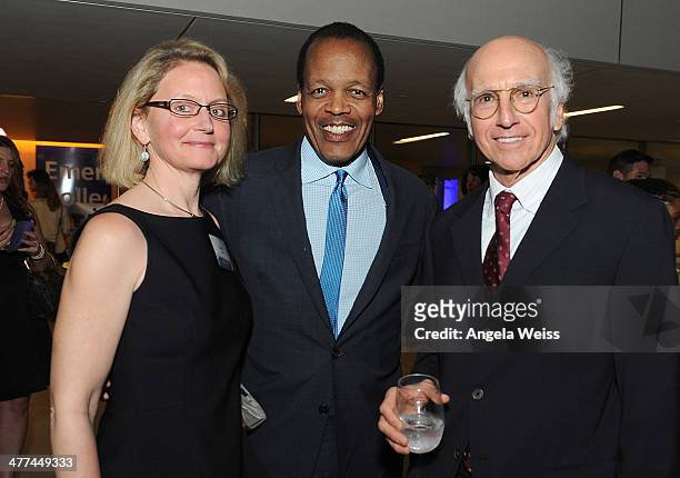 Ann Gogol, M. Lee Pelton and Larry David attend the Emerson College Los Angeles - Grand Opening Gala on March 8, 2014 in Los Angeles, California.