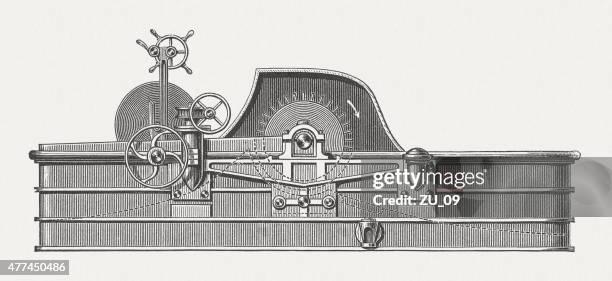 washing and bleaching apparatus, wood engraving, published in 1877 - paper mill stock illustrations