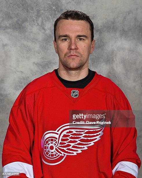 Marek Zidlicky of the Detroit Red Wings poses for his official head shot before a NHL game against the New York Rangers on March 4, 2015 at Joe Louis...