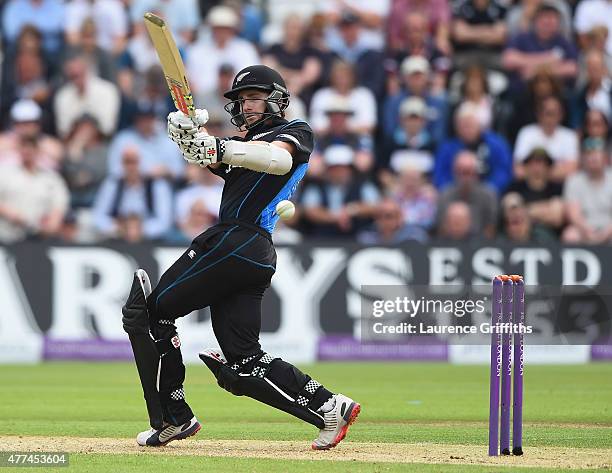 Kane Williamson of New Zealand hits out during the 4th ODI Royal London One-Day International between England and New Zealand at Trent Bridge on June...