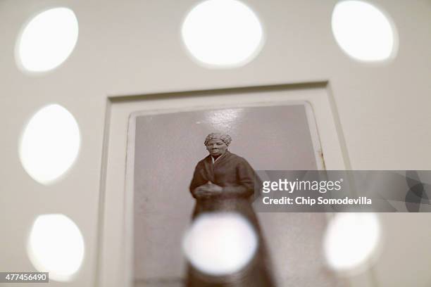 Recently-found photograph of escaped slave, abolitionist and Union spy Harriet Tubman that was acquired by the Smithsonian is displayed before a...