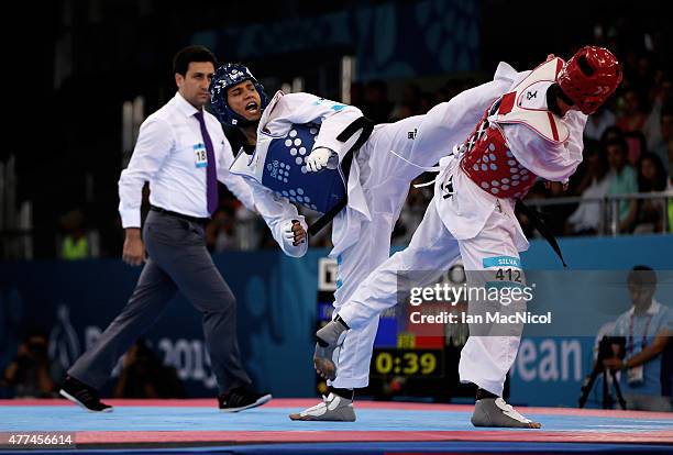 Mario Silva of Portugal competes with Servet Tazegul of Turkey during the repechage round of the Men's 68kg during day five of the Baku 2015 European...