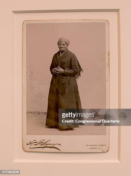 An original photograph of Slavery Abolitionist Harriet Tubman, taken by H. Seymour Squyer, and estimated to have been printed in 1885, is displayed...