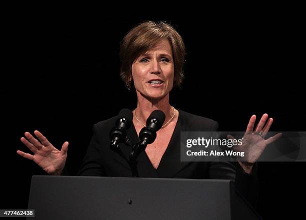 Deputy Attorney General Sally Yates speaks during a formal investiture ceremony for Attorney General Loretta Lynch June 17, 2015 at the Warner...