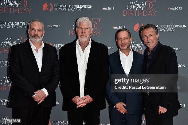 Kim Bodnia, Ron Perlman, Alan Poul and Bruno Wolkowitch attend the 55th Monte Carlo Beach anniversary as part of the 55th Monte Carlo TV Festival :...